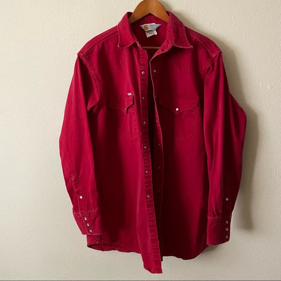 Carhartt Other - Carhartt Vintage Heavy Canvas Pearl Snap Button Down Western Rugged Work Shirt